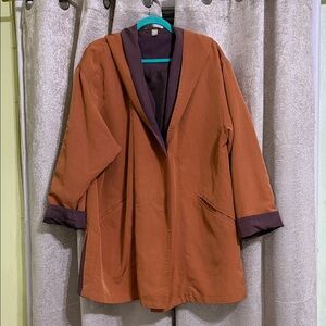 Women's Rust Trench Coat with Chocolate Trim - Hooded Layer